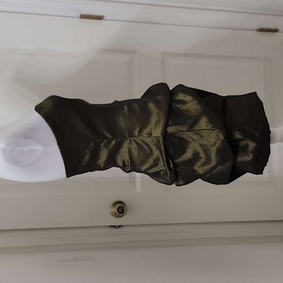 Jessica McClintlock Size 6 Metallic Olive Green Cocktail Satin Dress Gently Used - Picture 7 of 13